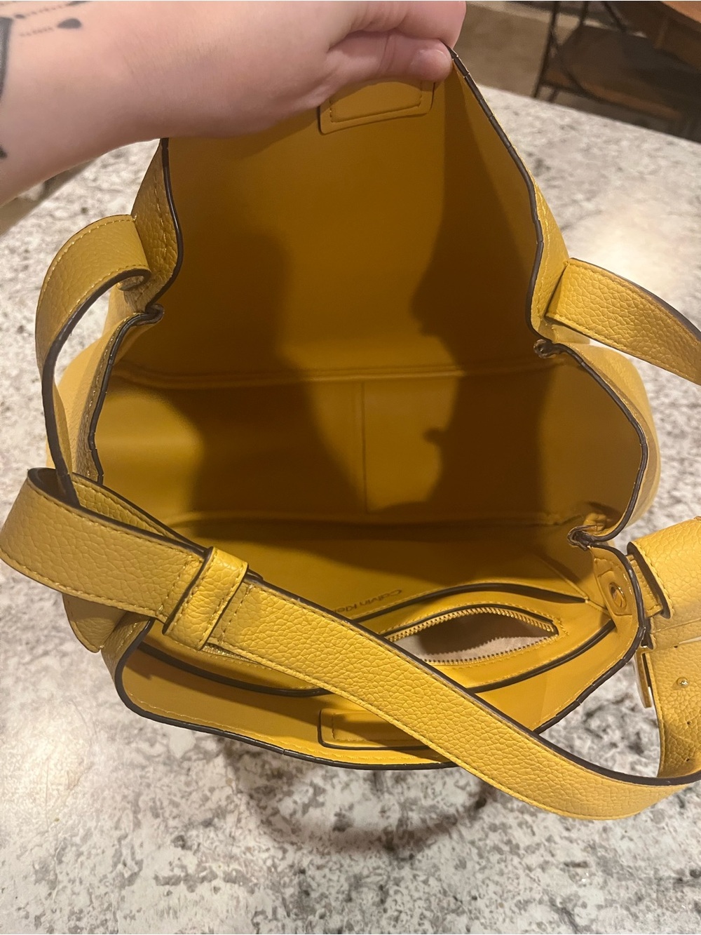 Calvin Klein Yellow Pebbled Shoulder Tote - Picture 7 of 8